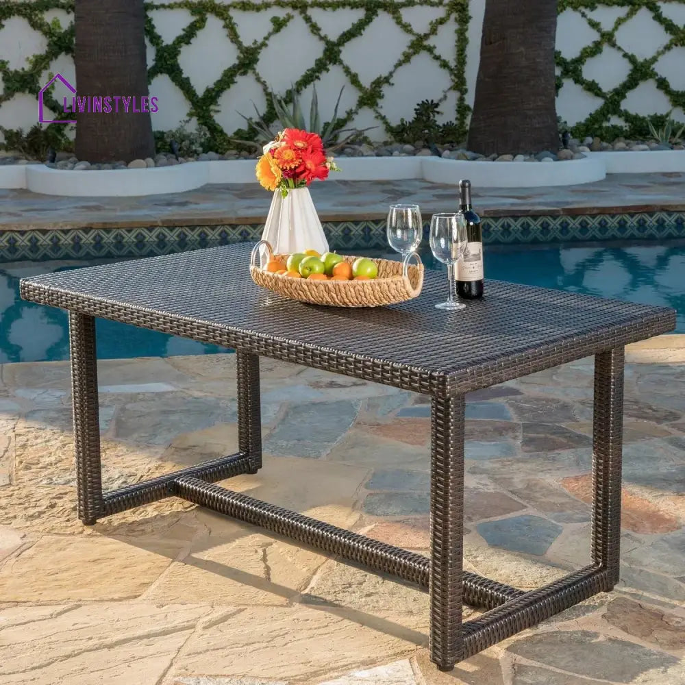 Sokhna Outdoor Rattan Wicker Patio Table (Dark Brown) - Table