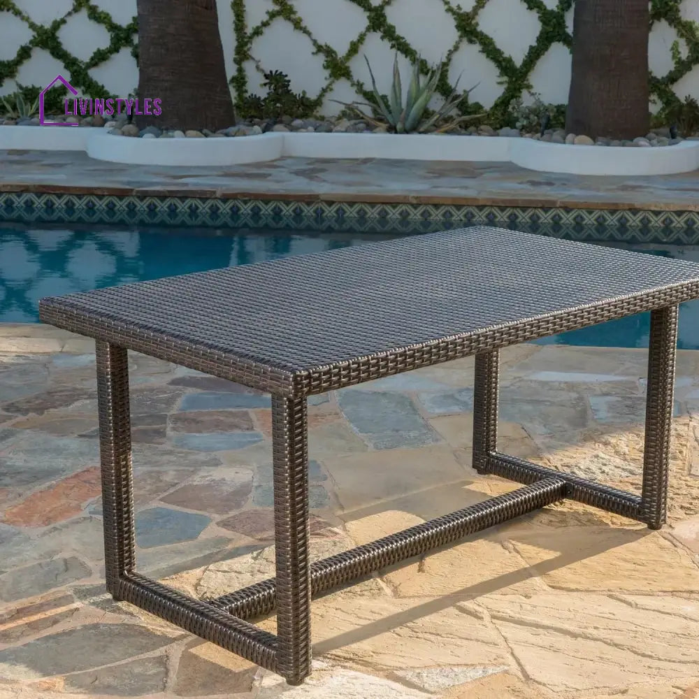 Sokhna Outdoor Rattan Wicker Patio Table (Dark Brown) - Table