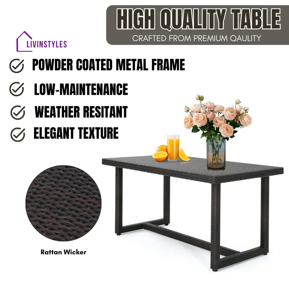 Sokhna Outdoor Rattan Wicker Patio Table (Dark Brown) - Table