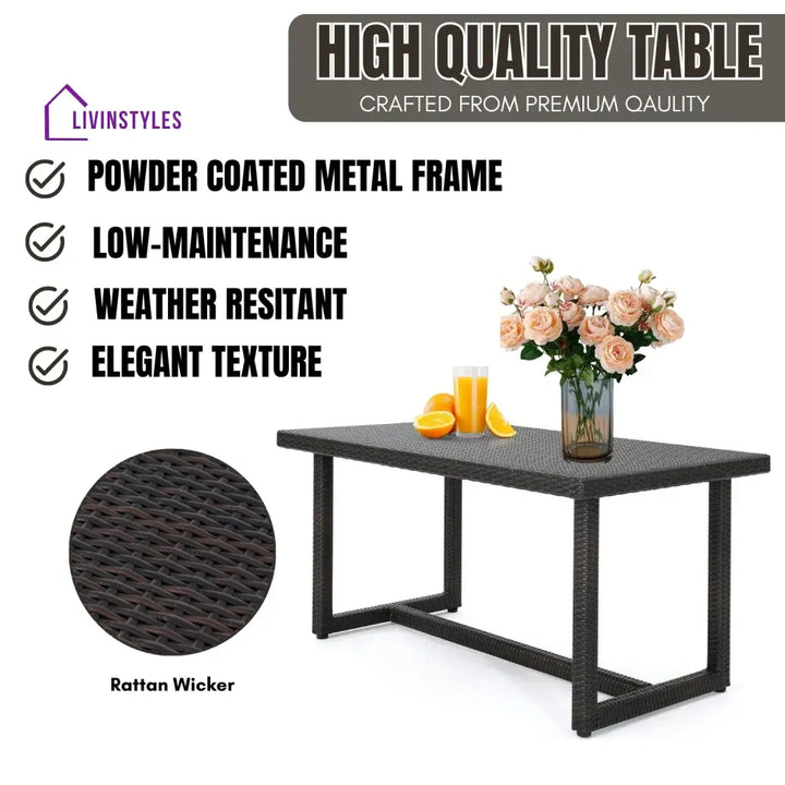 Sokhna Outdoor Rattan Wicker Patio Table (Dark Brown) - Table