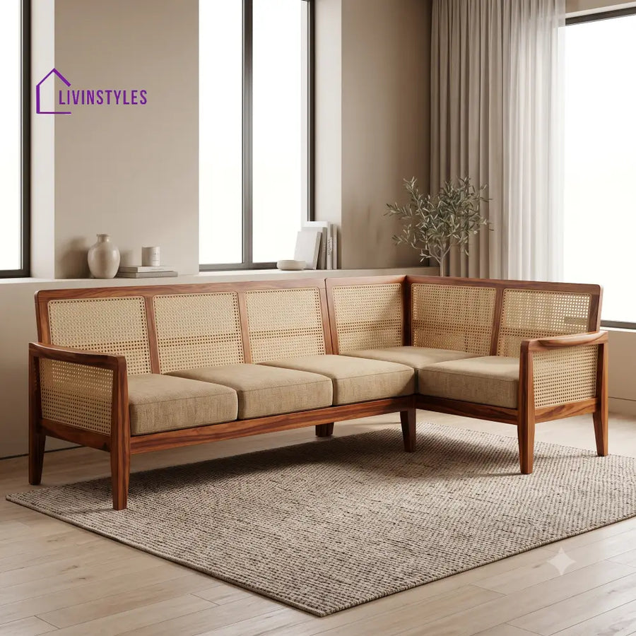 Solal Premium L Shaped Wooden Sofa Set for Living Room