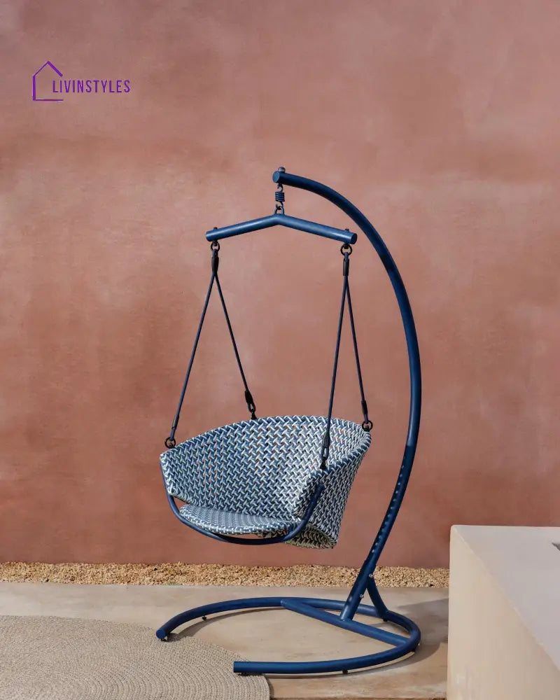 Solax Single Seater Hanging Swing With Stand For Balcony Garden - Blue - Swings