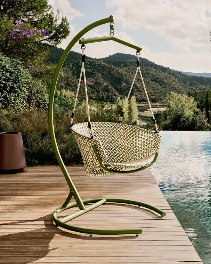 Solax Single Seater Hanging Swing With Stand For Balcony Garden - Green - Swings