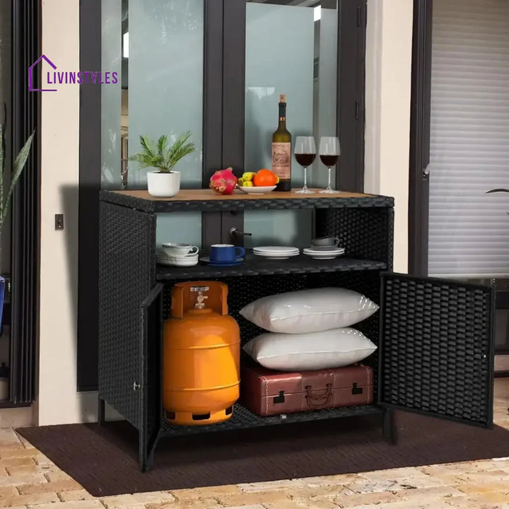 Soledad Outdoor Rattan Wicker Bar Table With Wooden Top - Bar Table