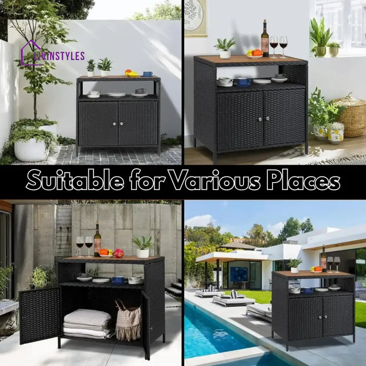 Soledad Outdoor Rattan Wicker Bar Table With Wooden Top - Bar Table