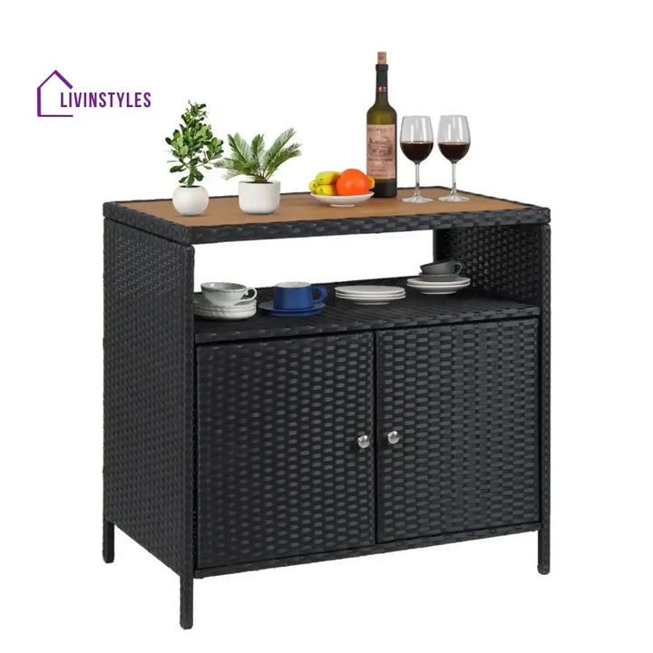 Soledad Outdoor Rattan Wicker Bar Table With Wooden Top - Bar Table