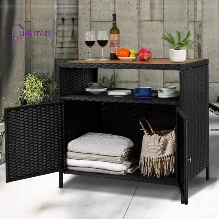 Soledad Outdoor Rattan Wicker Bar Table With Wooden Top - Bar Table