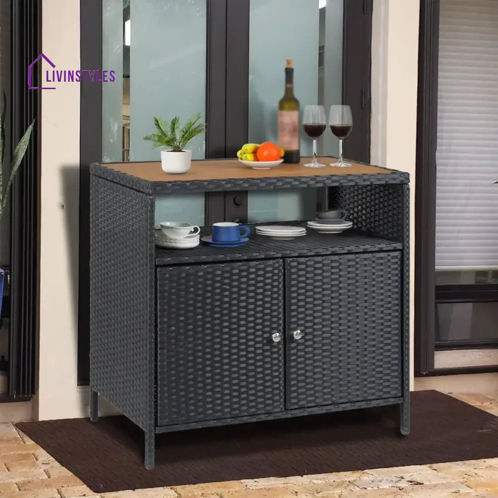 Soledad Outdoor Rattan Wicker Bar Table With Wooden Top - Bar Table