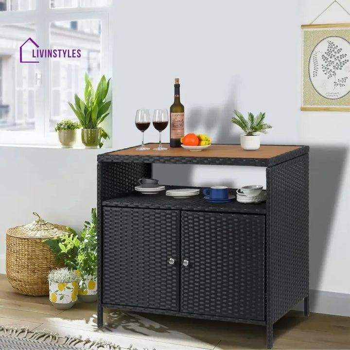 Soledad Outdoor Rattan Wicker Bar Table With Wooden Top - Bar Table