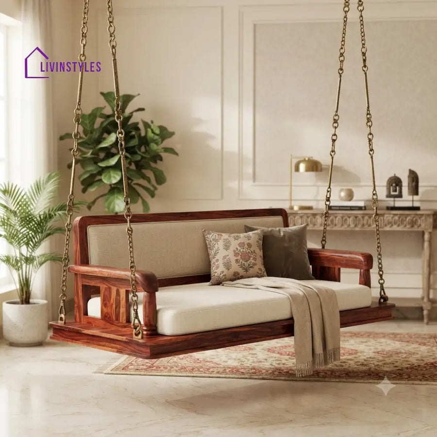 Solène 2 Seater Wooden Swing for Home | Wooden Jhula for home