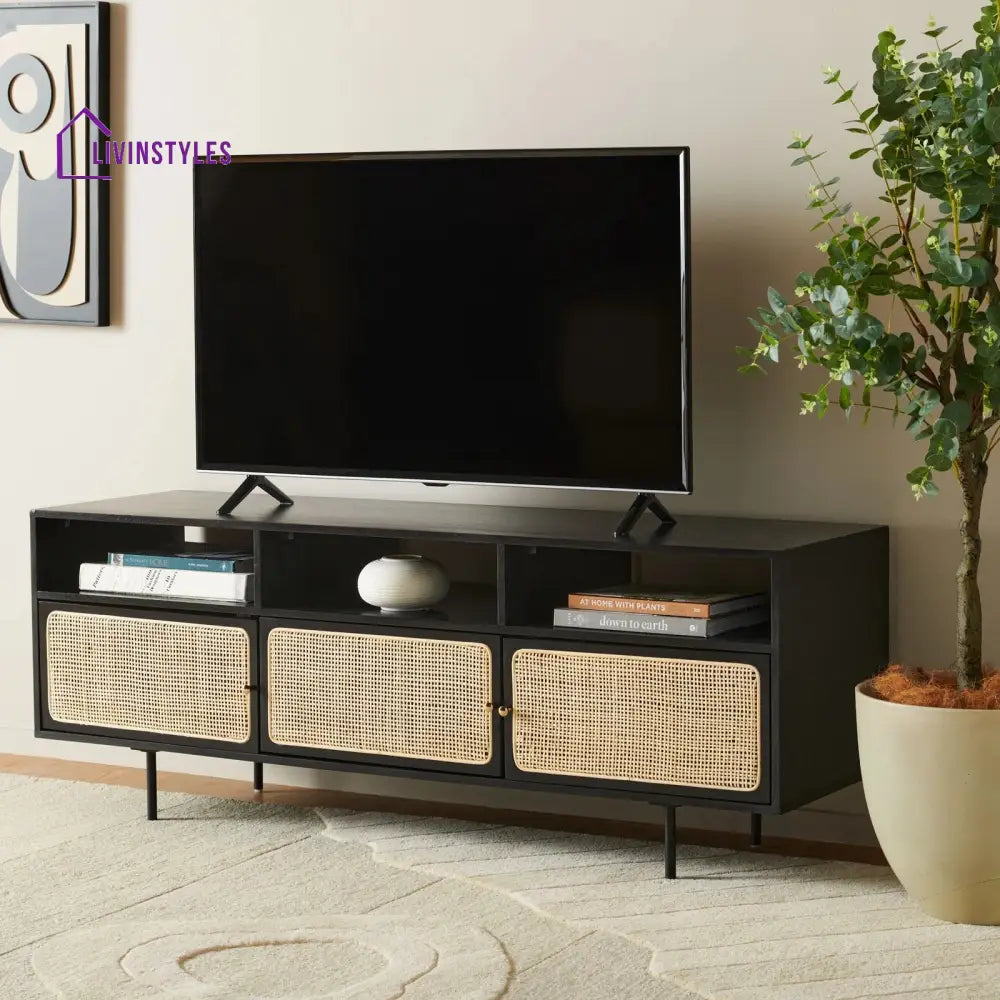 Solene Black Finish Tv Unit Stand for Living Room