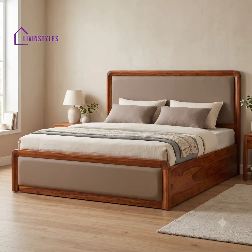 Solid Sheesham Wood Hydraulic Storage King Double Bed