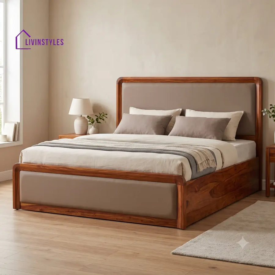 Solid Sheesham Wood Hydraulic Storage King Double Bed