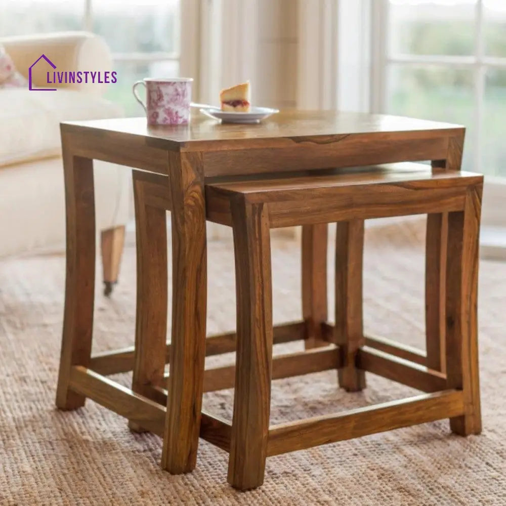 Solid Sheesham Wood Nested Tables In Honey Finish