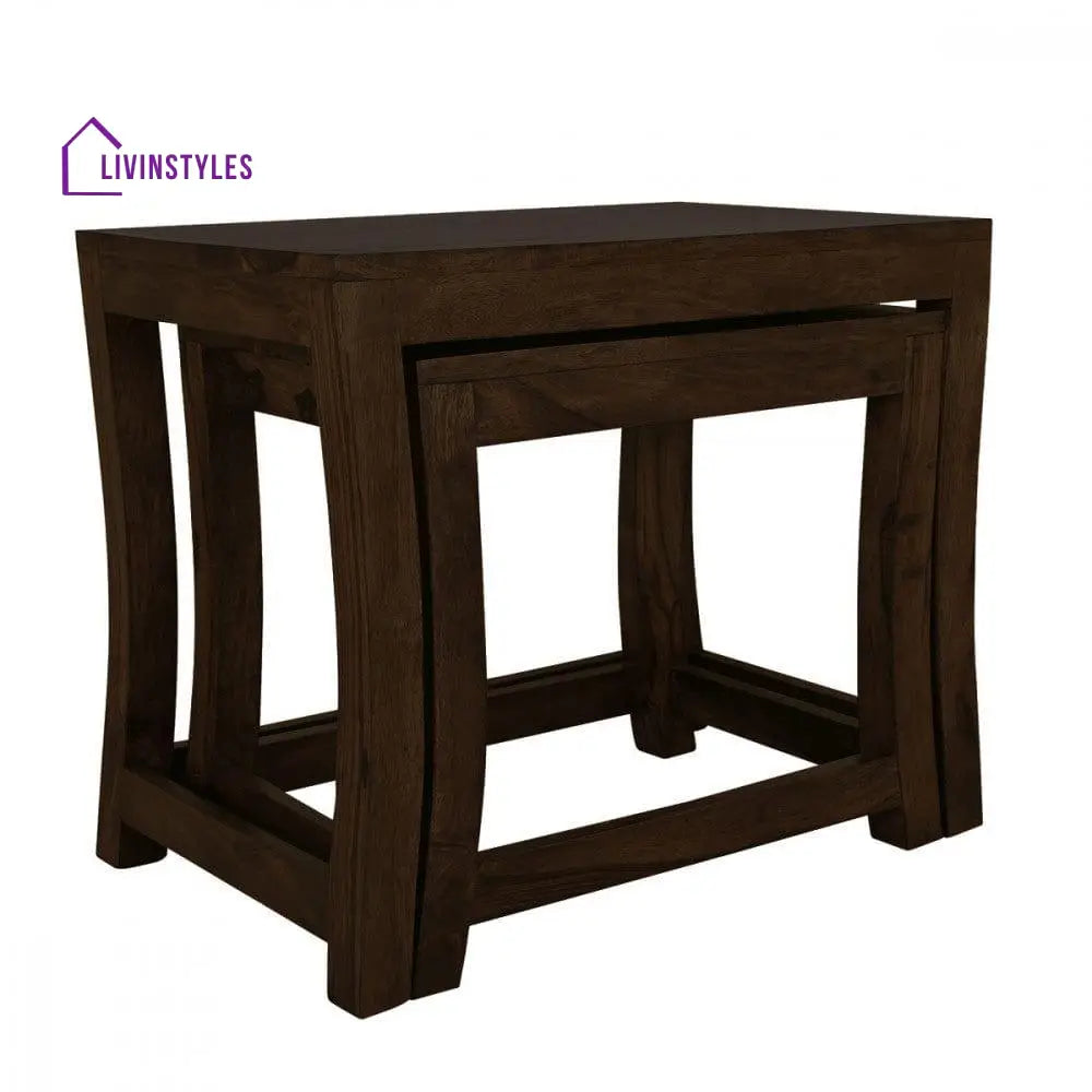 Solid Sheesham Wood Nested Tables In Walnut Finish
