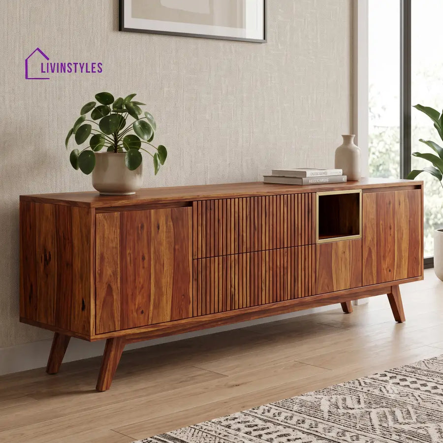 Solid Sheesham Wood TV Cabinet For Living Room With Storage