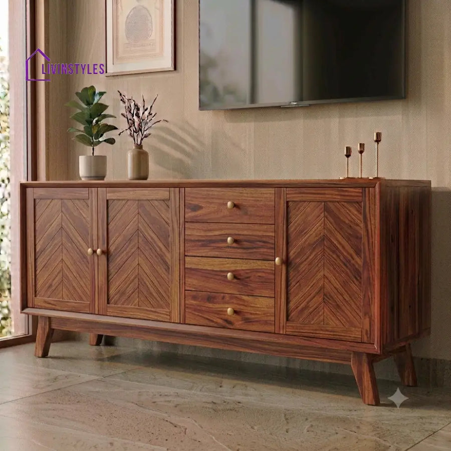 Solid Sheesham Wood TV Unit For Living Room Cabinet