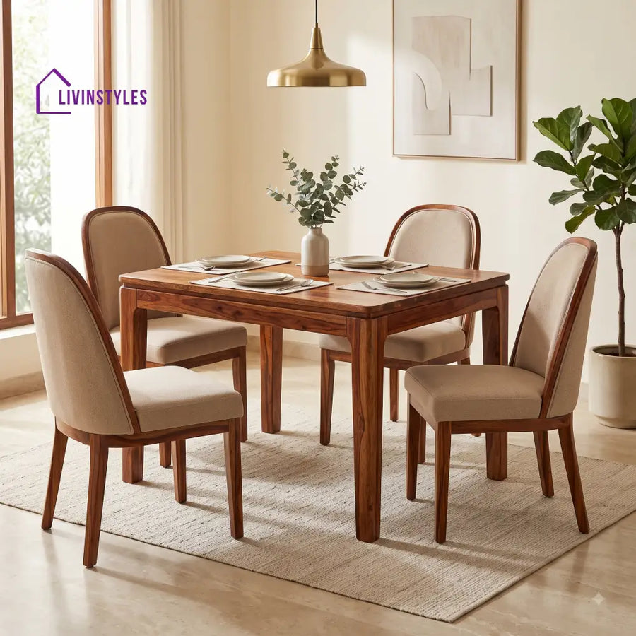 Solomon Premium Solid Wood 4 Seater Dining Table Set