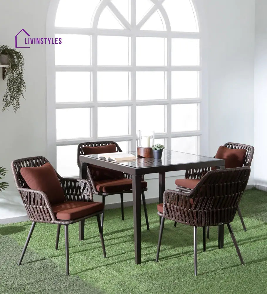 Solve Outdoor Patio Seating Set 4 Chairs and 1 Table Set (Brown) Braided & Rope - Coffee Table Sets