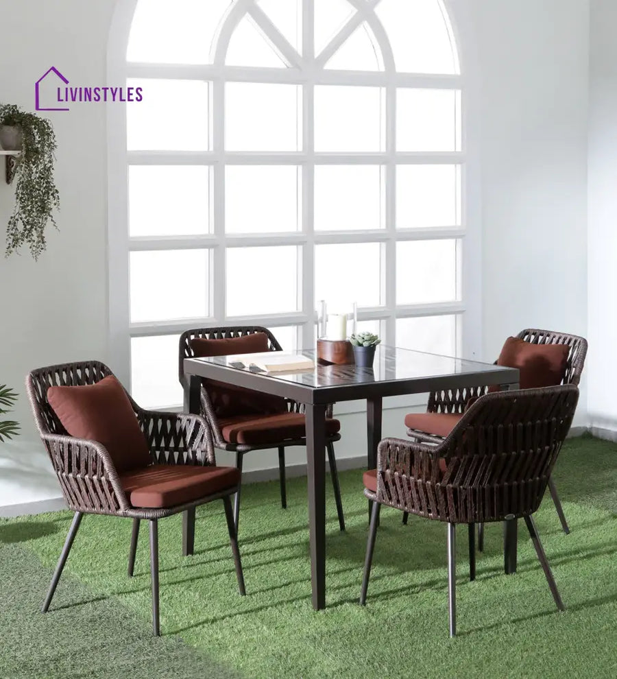 Solve Outdoor Patio Seating Set 4 Chairs and 1 Table Set (Brown) Braided & Rope - Coffee Table Sets