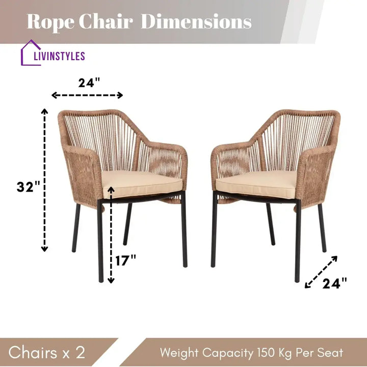 Sonal 2-Piece Outdoor Rope Patio Dining Chairs Dinning Chairs