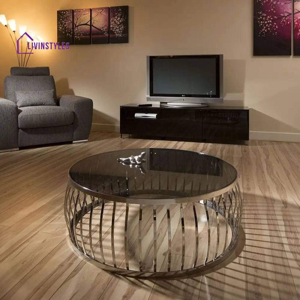 Sonali Modern Designer Large Round Coffee Table Glass Top Stainless Steel Living Room / Coffee Tables