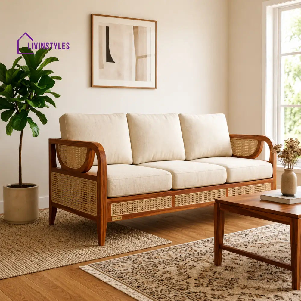 Sonam Sheesham Wood and Cane Sofa for Living Room