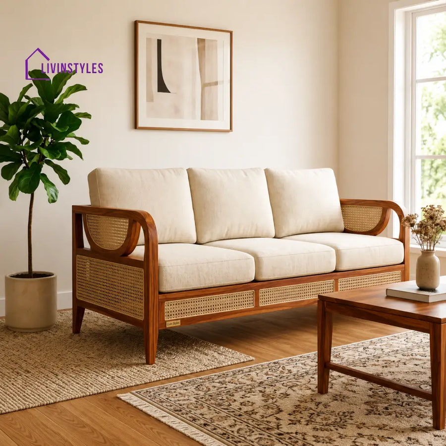 Sonam Sheesham Wood and Cane Sofa for Living Room