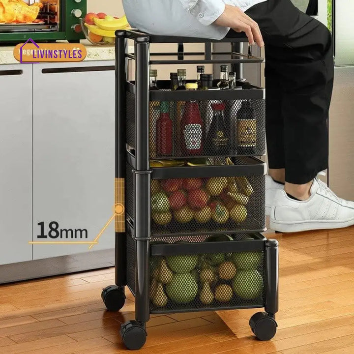 Kitchen Trolley Kitchen Organizer Items And kitchen accessories items for Kitchen Storage Rack Square Design Fruits & Vegetable Onion Cutlery ,Jars Container Kitchen Trolley with Wheels Black - Ouch Cart 