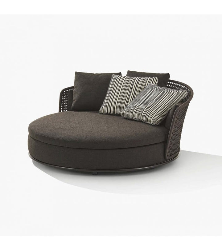 Fiore Outdoor Poolside Sunbed With Cushion Daybed (Black) Braided & Rope