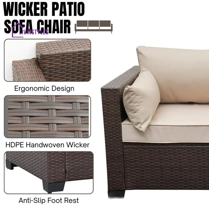 Sophia 3-Seater Outdoor Rattan Wicker Patio Sofa - Sofa Set