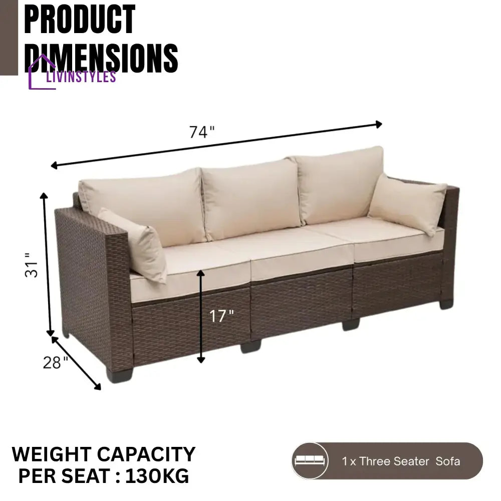 Sophia 3-Seater Outdoor Rattan Wicker Patio Sofa - Sofa Set