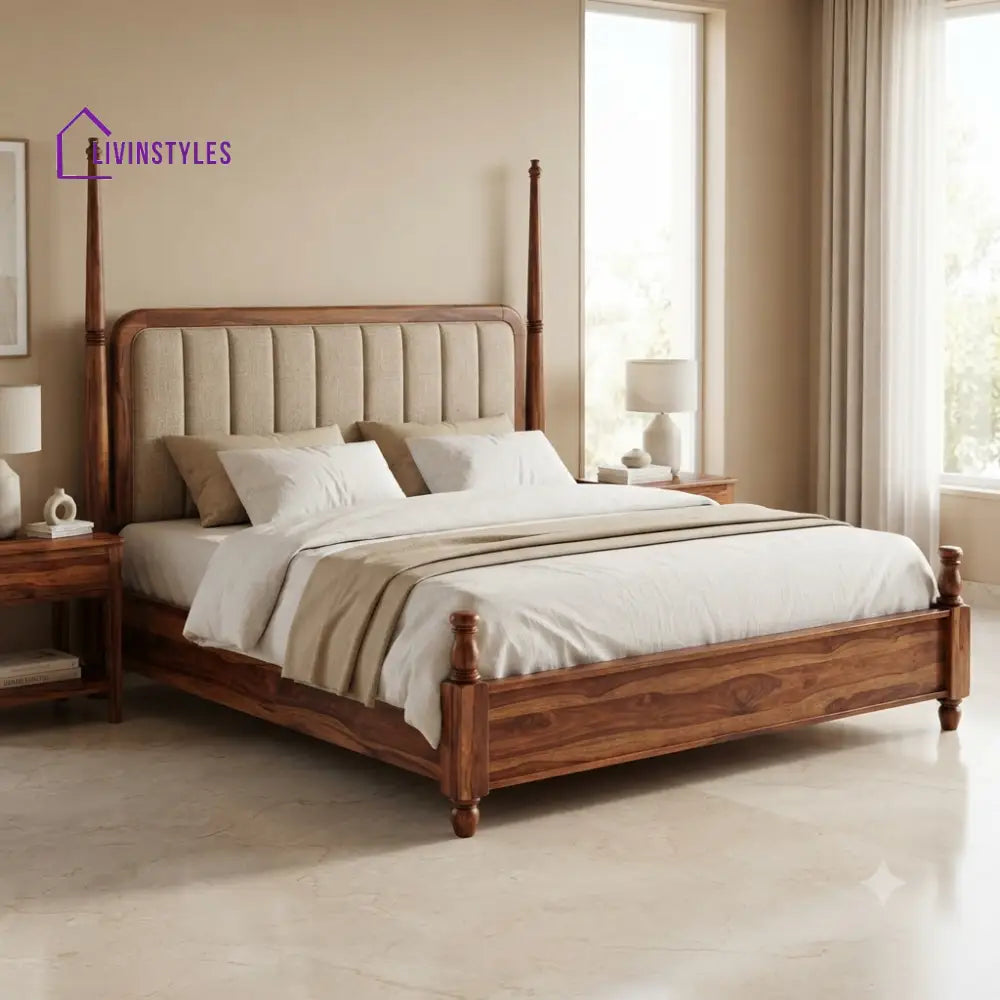 Sophia Solid Sheesham Wood Poster Bed Without Storage