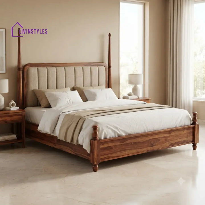 Sophia Solid Sheesham Wood Poster Bed Without Storage