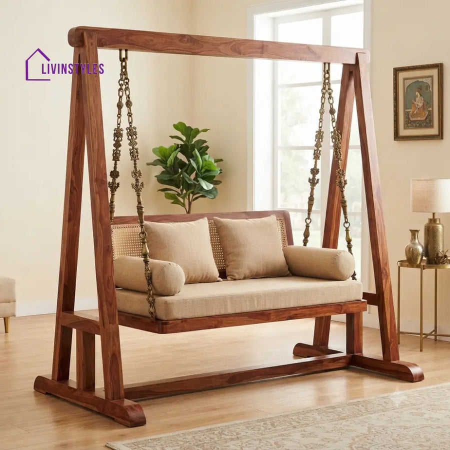 Sophie 2 Seater Wooden Swing for Home | Wooden Jhula for home