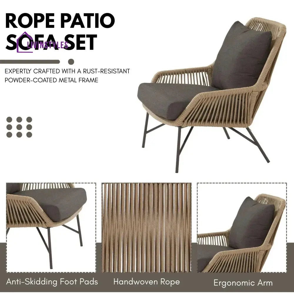 Sophie 4-Piece Outdoor Rope Patio Conversation Loveseat Furniture - Sofa Set