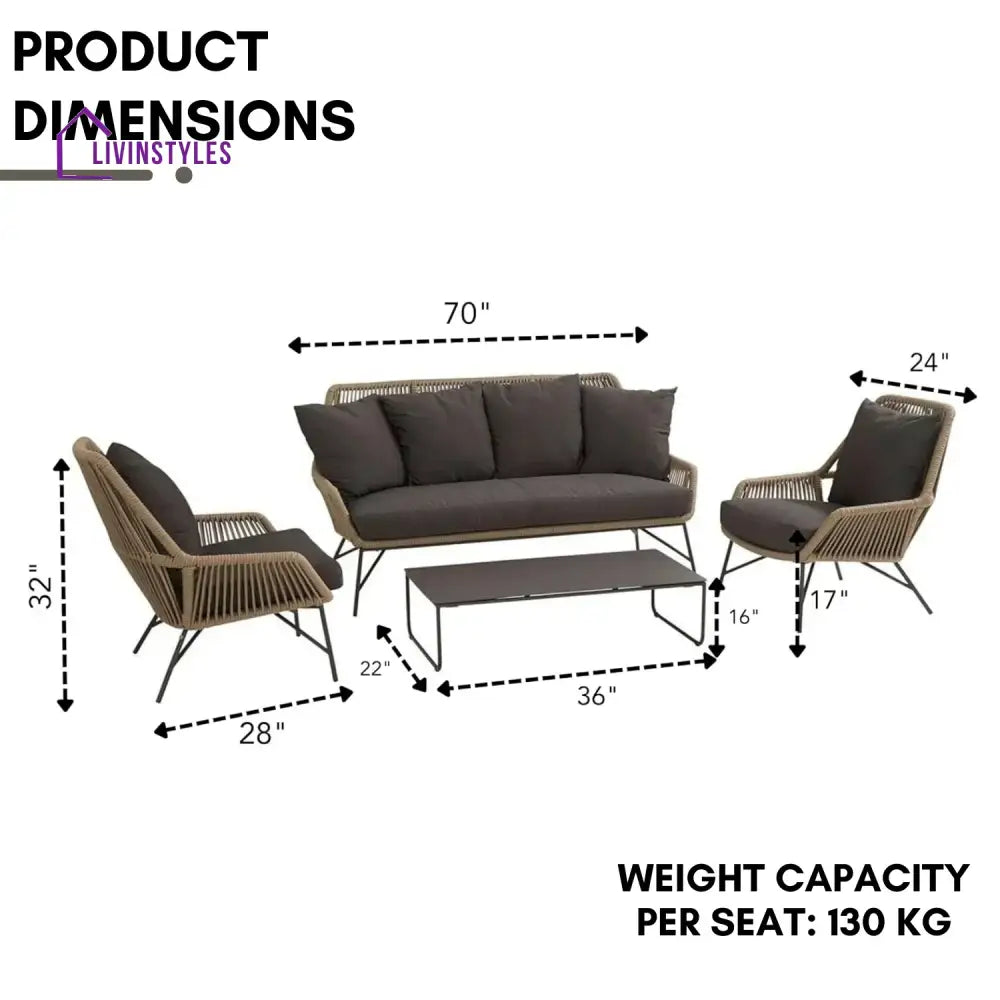 Sophie 4-Piece Outdoor Rope Patio Conversation Loveseat Furniture - Sofa Set
