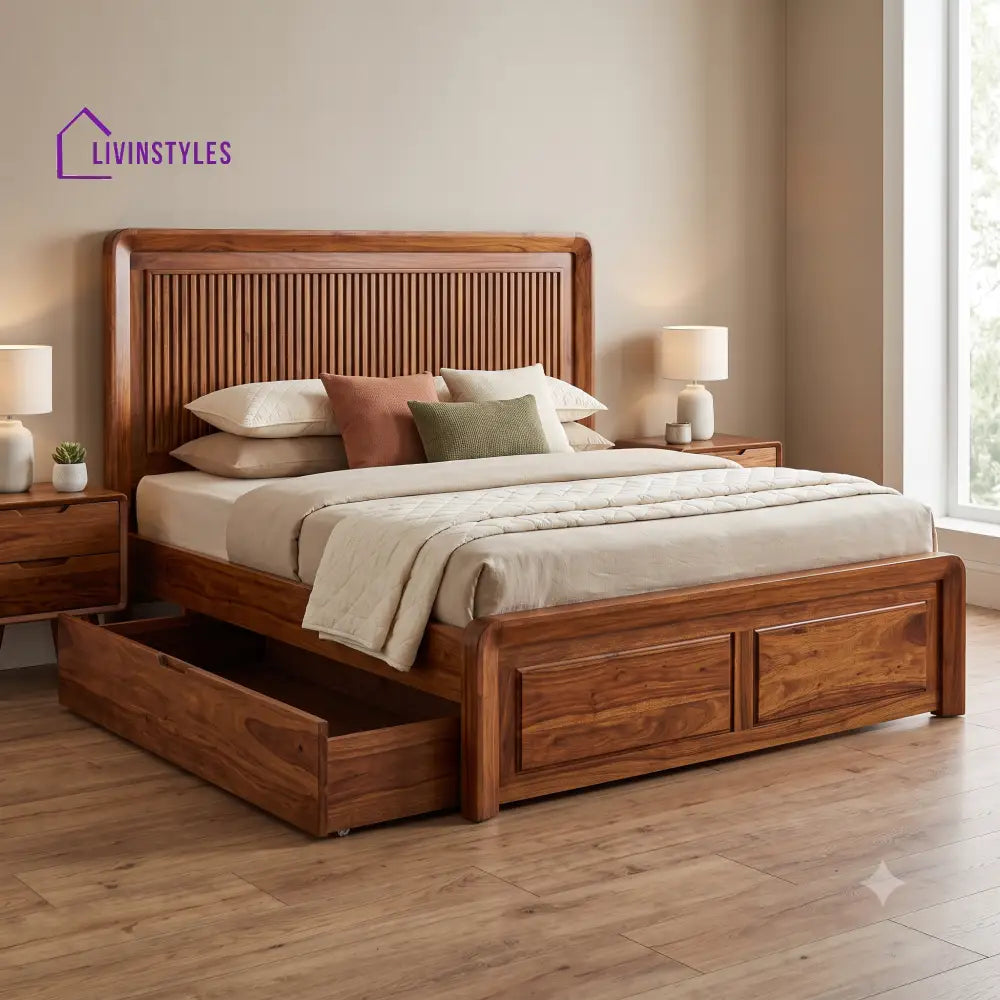 Sophie Premium Wooden Bed with Drawer Storage | King Size Bed & Queen Size Bed Online