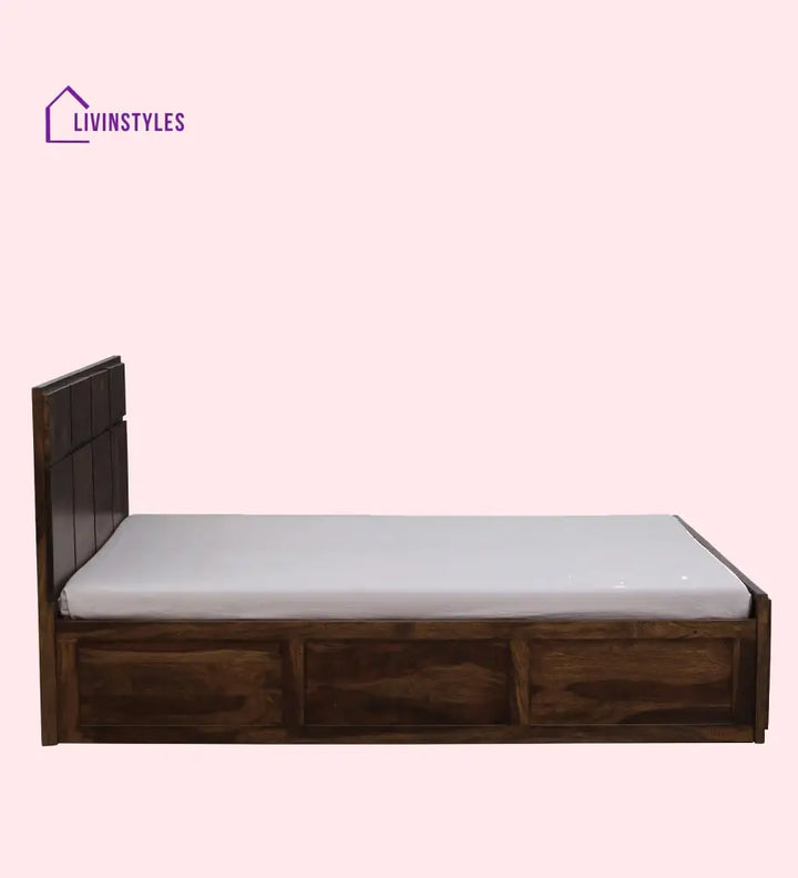 Sophie Sheesham Wood Queen Size Bed In Provincial Teak Finish With Box Storage