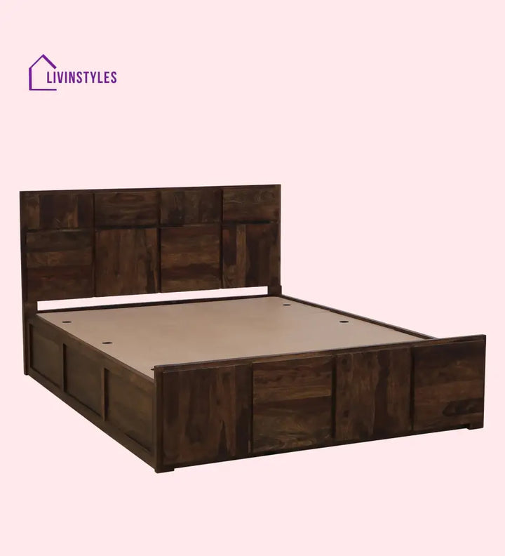 Sophie Sheesham Wood Queen Size Bed In Provincial Teak Finish With Box Storage