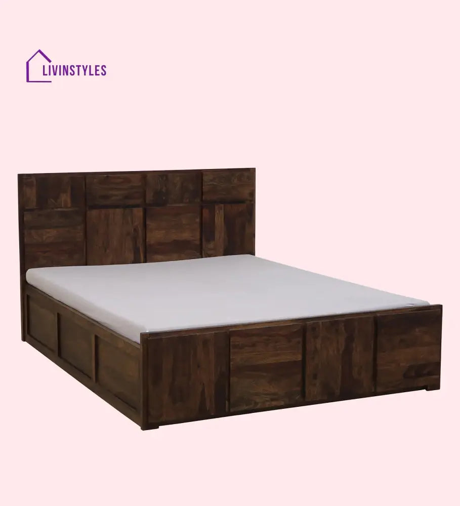 Sophie Sheesham Wood Queen Size Bed In Provincial Teak Finish With Box Storage