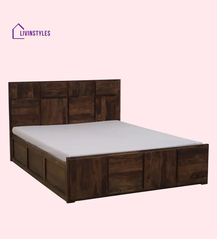 Sophie Sheesham Wood Queen Size Bed In Provincial Teak Finish With Box Storage