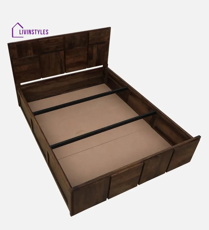 Sophie Sheesham Wood Queen Size Bed In Provincial Teak Finish With Box Storage
