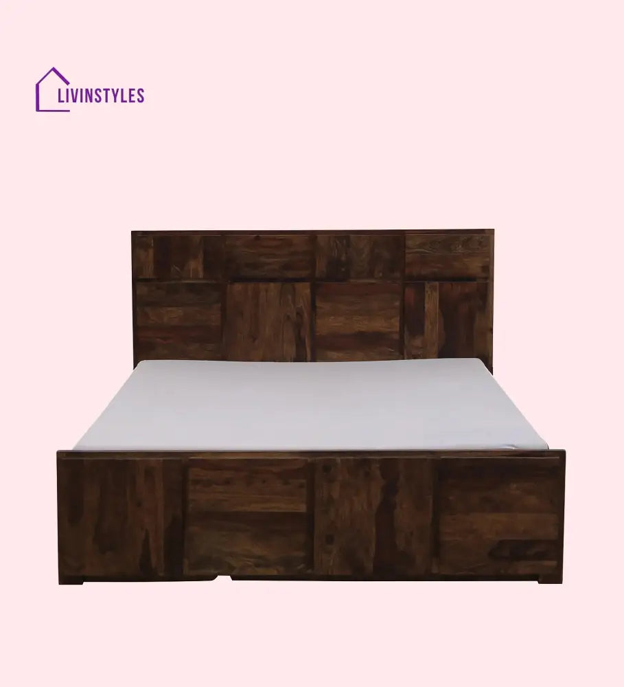 Sophie Sheesham Wood Queen Size Bed In Provincial Teak Finish With Box Storage