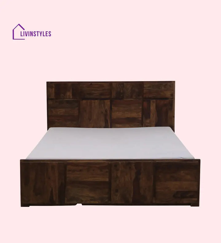Sophie Sheesham Wood Queen Size Bed In Provincial Teak Finish With Box Storage