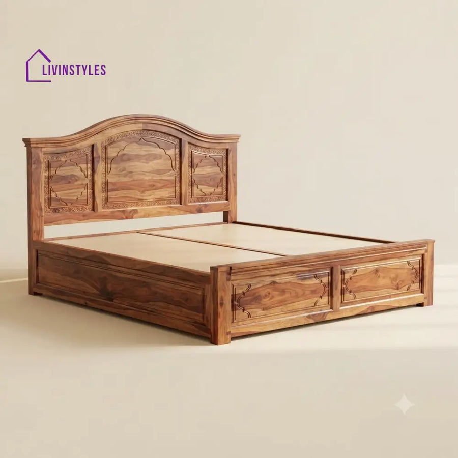 Soundarya Sheesham Wood Bed With Box Storage | Wooden Bed