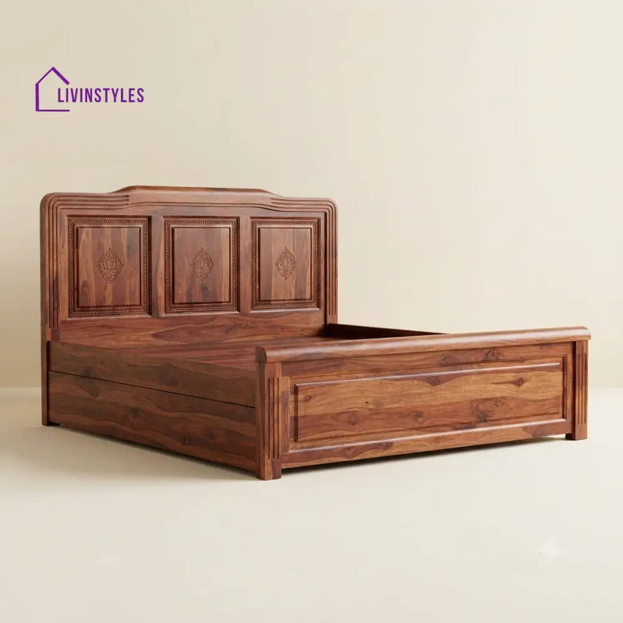 Sowmika Sheesham Wood Bed With Box Storage | Wooden Bed