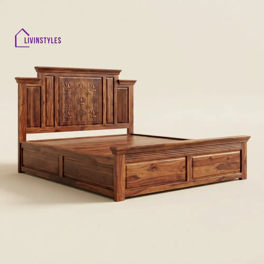 Sowmya Sheesham Wood Bed With Box Storage | Wooden Bed