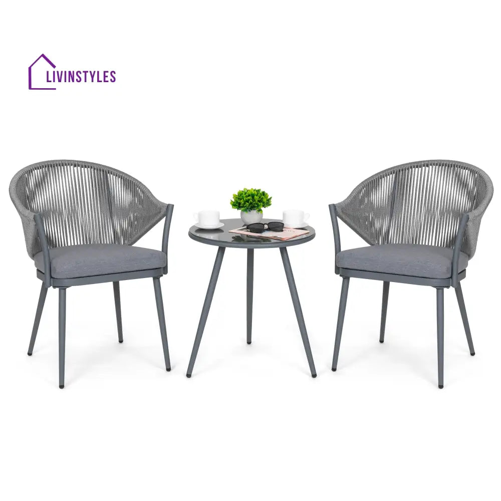 Spade Outdoor Patio Seating Set 2 Chairs and 1 Table Set (Grey) Braided & Rope - Coffee Table Sets