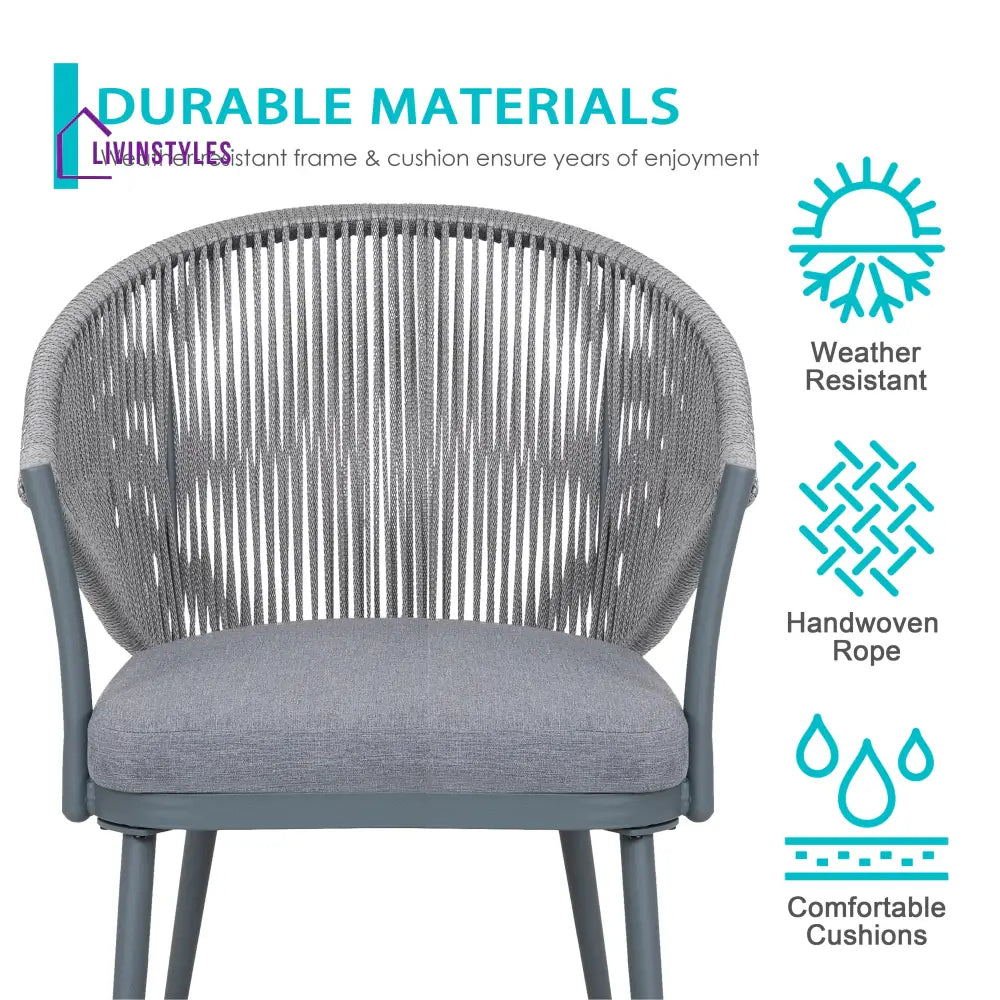 Spade Outdoor Patio Seating Set 2 Chairs and 1 Table Set (Grey) Braided & Rope - Coffee Table Sets